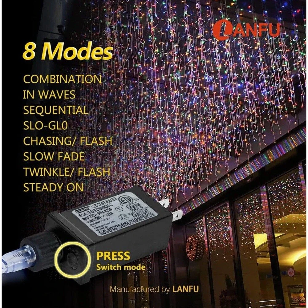 400 LED MultiColor Icicle Lights 33ft Outdoor Christmas Lights 8 Modes 75 Drops